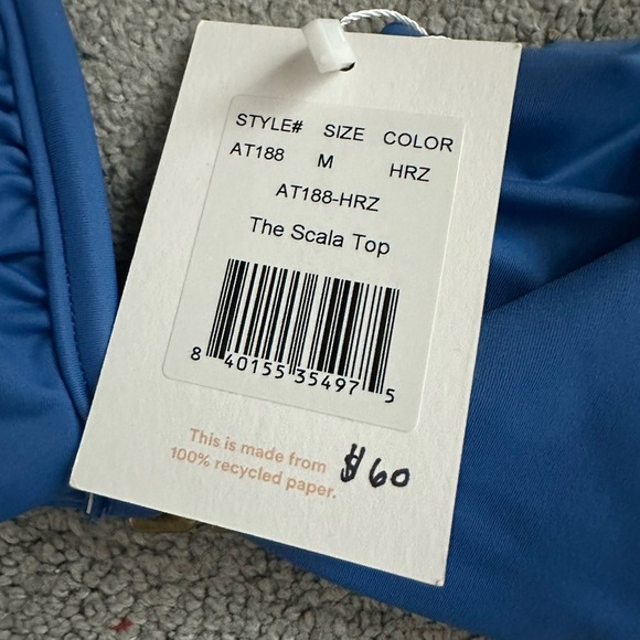 Andie Swim Bikini The Scala Top Strapless in Blue and Tropez Bottom White Medium - Picture 3 of 6